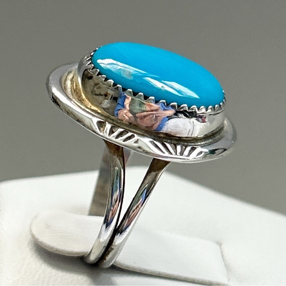 Vintage Clayton Tom Navajo Turquoise Sterling Silver Ring - Picture 7 of 15